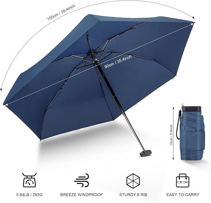 Mini Umbrella - Compact, Waterproof Travel Umbrella for Light Rain, Suitable for Women's Purse and Pocket