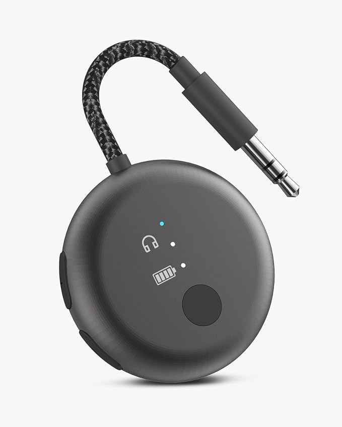 Avantree SoundJet R1 – 25Hr Airplane Bluetooth Adapter for All AirPods | Qualcomm Chipset & aptX Adaptive, Wireless Audio Transmitter for Flight Travel, Works with Bose & Other Headphones