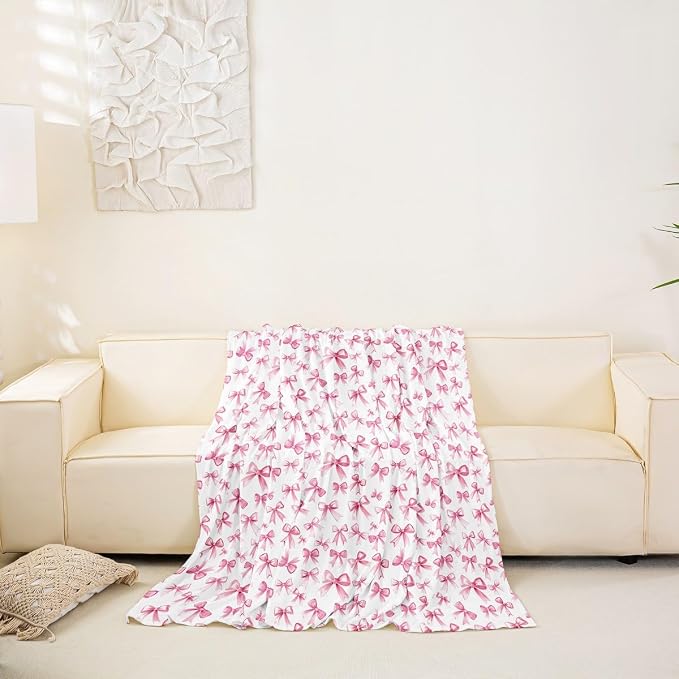 Kawaii Bow Couch Cover for 2 Cushion Couch,Pink Bow Tie Couch Covers for Dogs Cat Scratch Proof Cute Bowknot Dreamy Princess Style Aesthetic Bowknot Seat Covers Soft Furniture Protector,71"x134"