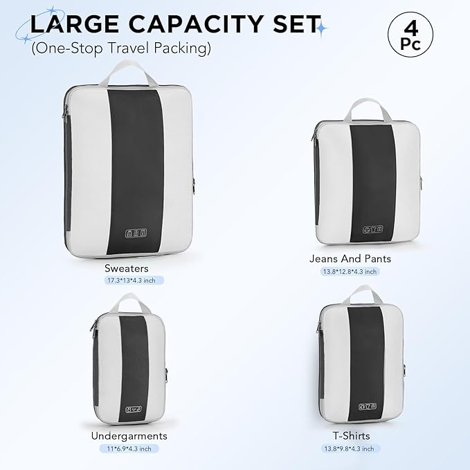 4 Set Compression Packing Cubes for Travel Essentials,Compressible Expandable Packing Cubes for Suitcase,OlarHike Luggage Garment Bags for Travel,Handy Helper for Organizing Clothes(Black)