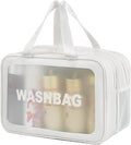 DAPOWER Travel Toiletry Bag for Women and Men, Matte Translucent Toiletry Bag with Handy Handle, Makeup Cosmetic Organizer Bag for Travel Toiletries Accessories (White-XL)