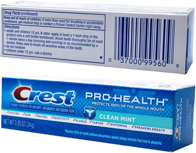 Crest Pro-Health, Clean Mint Toothpaste, Travel Size 0.85 oz (24g) - Pack of 8