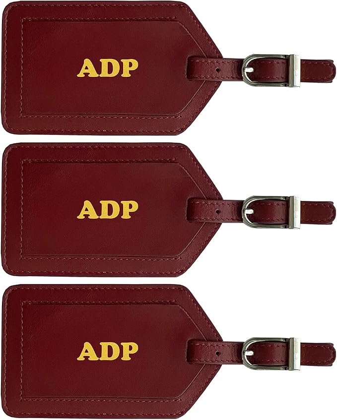 Personalized Monogrammed Leather Luggage Tags - 3 Pack
