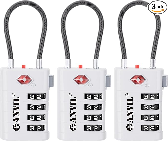 ANVIL TSA Approved Luggage Locks with Search Alert Indicator, 4-Digit Combination Suitcase Lock, Advanced TSA008 Core Heavy Duty Anti-Theft Travel Lock for Double Zippers, Backpacks