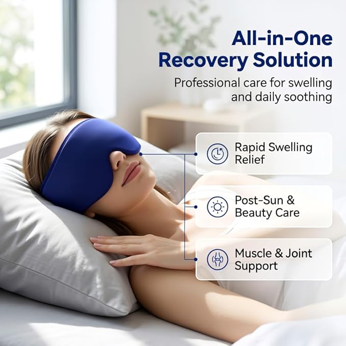 Cooling Gel Eye Mask Sleep: FSA -HSA Eligible, Cold Compress for Puffy Eyes & Migraine Relief - Reusable Gel Weighted Sleeping Mask for Dark Circles & After Surgery, Eye Care,Ice Pack for Eyes, Blue
