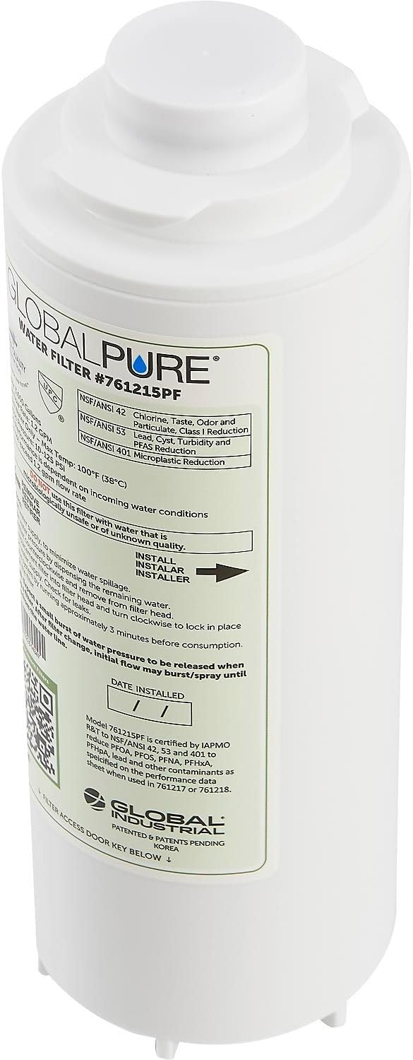 Global Industrial Global Pure Replacement Water Filter PFAS, 3,600 Gallon Capacity, Drinking Fountain and Bottle Fillers Replacement Filter, Cold Water Filter Only