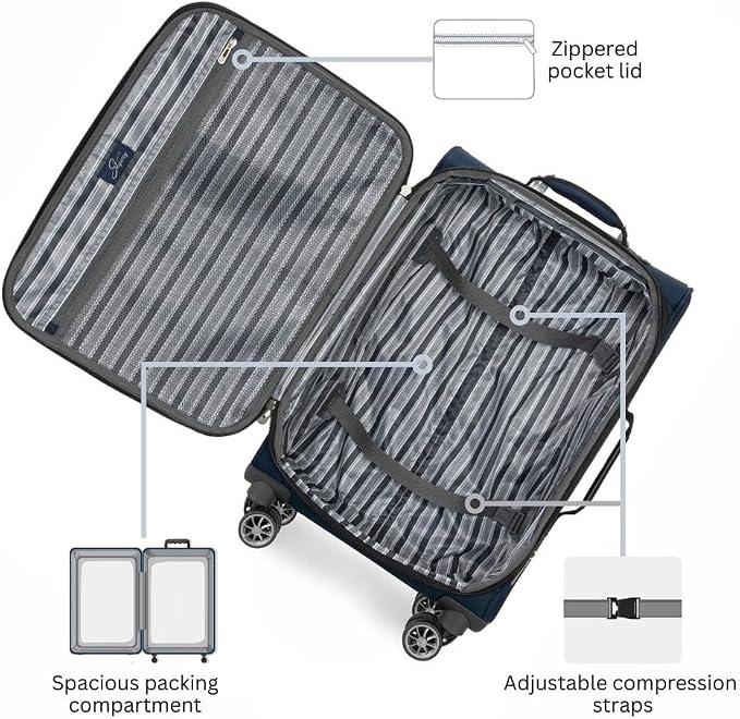 Skyway Epic Softside Medium Checked Luggage - Lightweight Suitcase with Wheels | TSA Approved Travel Bag | Spinner Suitcase | Large Luggage Set with Telescoping Handle, 24 inch, Surf Blue
