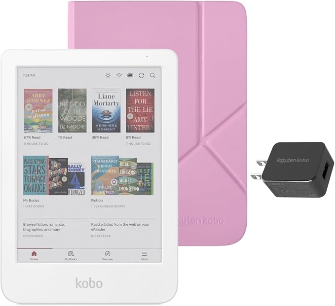 Kobo Clara Colour eReader (White) with Case Bundle (Candy Pink SleepCover, Case + AC Bundle)