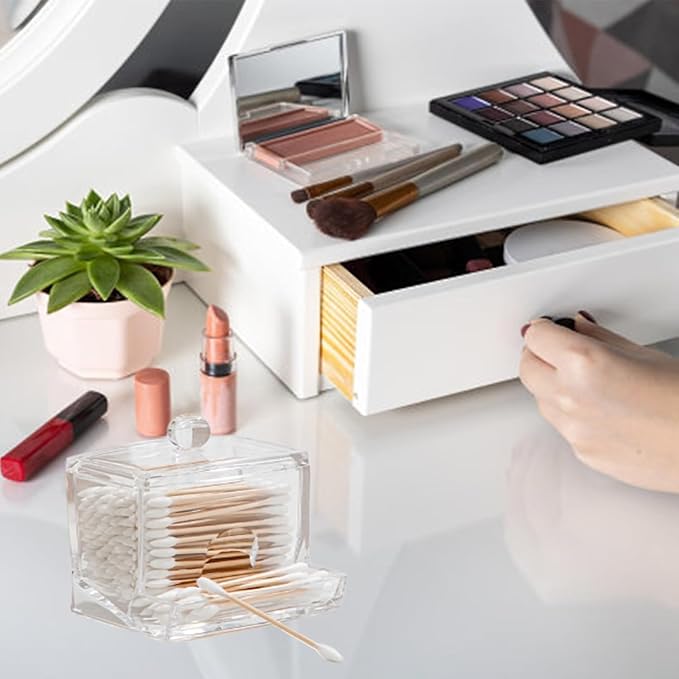 Makeup Removal Cotton Pad Holder with Lid, Multipurpose Bathroom Cotton Swabs Storage Box Cosmetic and Makeup Organizer, Clear, Standard, Combo(Round + Square)