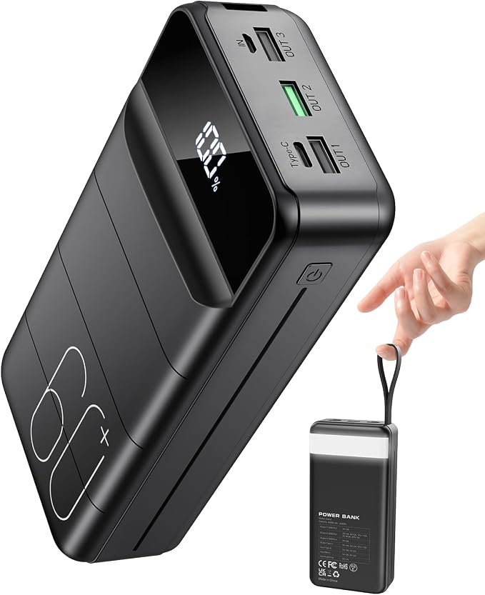 Nuxgal Power 60000mAh high-Capacity Fast-Charging Power Bank, Multiple Output Ports, Digital Battery Level Display, Multi-Functional Outdoor Camping Power Bank, Compatible with Multiple Devices