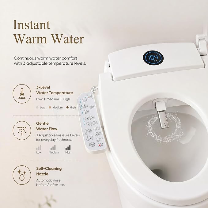 GAICOM Electric Bidet Toilet Seat, Heated Toilet Seat with Instant Warm Water, Warm Air Dryer, Side Panel Control, Self Cleaning Nozzle, Night Light, Soft Close Lid, Elongated White