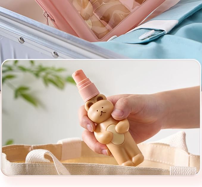 Naroote Bear Spray, Set of Cute Bear Look Delicate Bottles with Storage Bag Bathroom Sets Accessories Spray Bottle Bag Silicone Squeeze, Travel Bottles For Toiletries