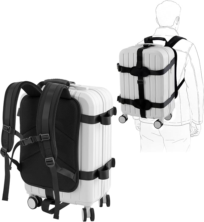 Backpack Conversion Straps for 22-26 Inch Hard Luggage, Adjustable Suitcase Carrier with Padded Back Panel, Quick-release Buckles, Chest Strap, Fits Non-expanded Hard Cases