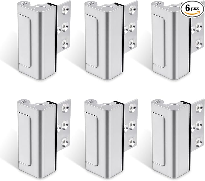 GreaTalent 6PACK Home Security Door Reinforcement Lock Childproof, Add High Security to Home Prevent Unauthorized Entry, Aluminum Construction Finish, Frame Lock, Silver