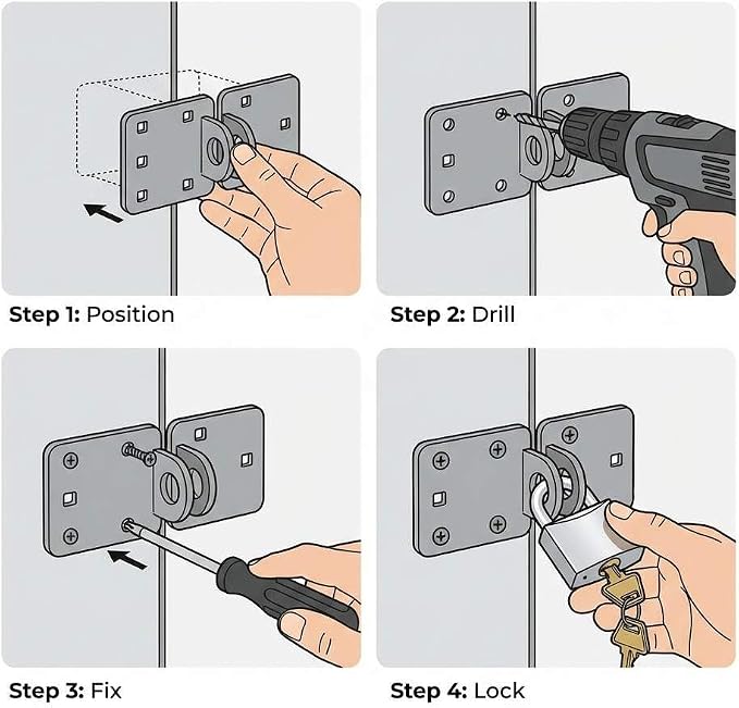 QWORK Heavy Duty Puck Lock and Hasp, High Security Steel Hidden Shackle Keyed Alike Padlocks with 2 Pcs Keys for Trucks, Gates, Vans and Vending Machines
