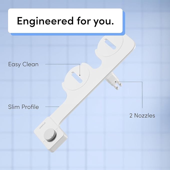 TUSHY NEW Fresh Dual Nozzle Cool Water Bidet: Ultra Slim Toilet Seat Attachment Sprayer with Luxury 2 in 1 Front & Rear, Self-Cleaning, 180º Clean, (DIY Install, 10 Minutes), Matte Silver Knob