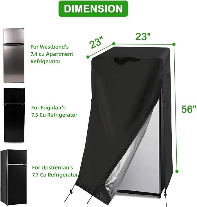 Refrigerator Cover, Waterproof&Dustproof Cover for Protecting Upright Freezers/Beverage Refrigerator-Suitable for most 7.5 Cubic Freezer(23"W x 23"D x 56"H)