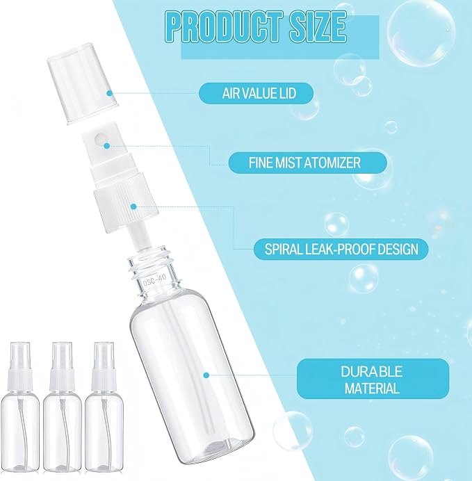 Uiifan 400 Pcs Mini Clear Spray Bottles 1 oz Small Empty Plastic Fine Mist Spray Bottles with Small Funnels for Essential Oils Travel Alcohol Perfumes