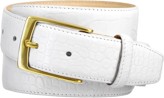 Genuine Full-Grain Cowhide Leather Dress Belt Solid Brass Gold Buckle 1-3/8'' or 1" Wide