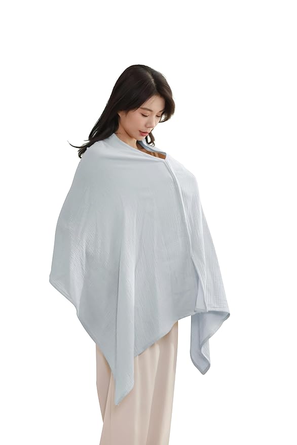 TADO MUSLIN 2-Pack Nursing Covers for Breastfeeding, 100% Organic Cotton Muslin Nursing Cover for Mom, Soft Breathable Breastfeeding Cover, Full Privacy Cover for Nursing, Extra Coverage L Blue Grey