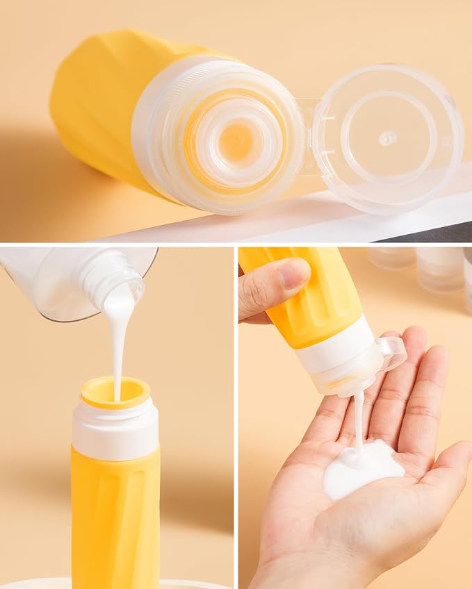Mrsdry Travel Size Toiletries 8 Pack, TSA Approved 3oz Silicone Squeeze Bottles & Cream Jars with Clear Travel Bag