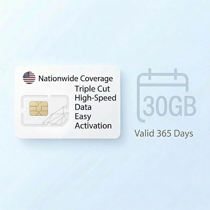 Data Only SIM Card 30GB US Local Data 5G 4G LTE No Throttling 365 Days Validity Prepaid, Global Coverage in 100+ Countries, Plug & Play, Triple Cut for Unlocked Phones Tablets Hotspots Routers