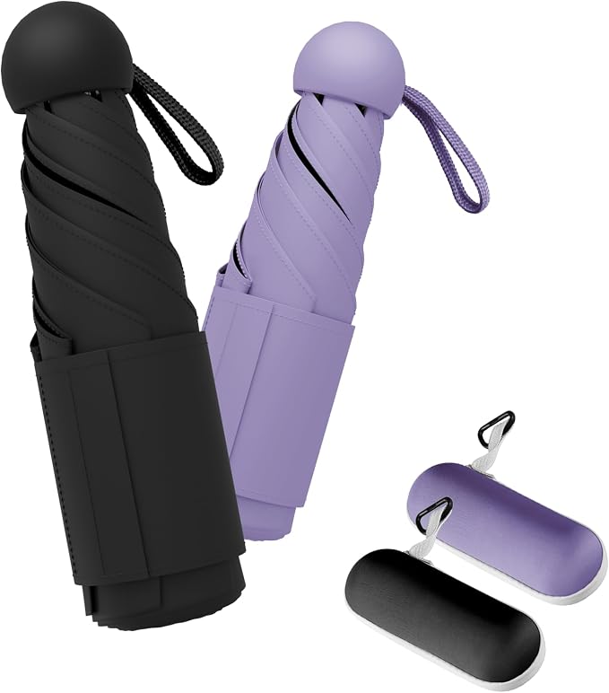 Travel Mini Umbrella Compact Small & Lightweight, UV Rain Protection, Pocket-Sized Folding Umbrellas with Quickdraw & Case for Men Women & Kids Backpack