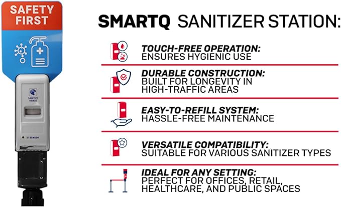 SONCO SmartQ Hand Sanitizer Station – Automatic Hand Sanitizer Dispenser – Hand Sanitizer Station Touch-Free – Compatible with 2.5in Stanchion Posts – Touchless Hand Sanitizer for Home, Commercial Use