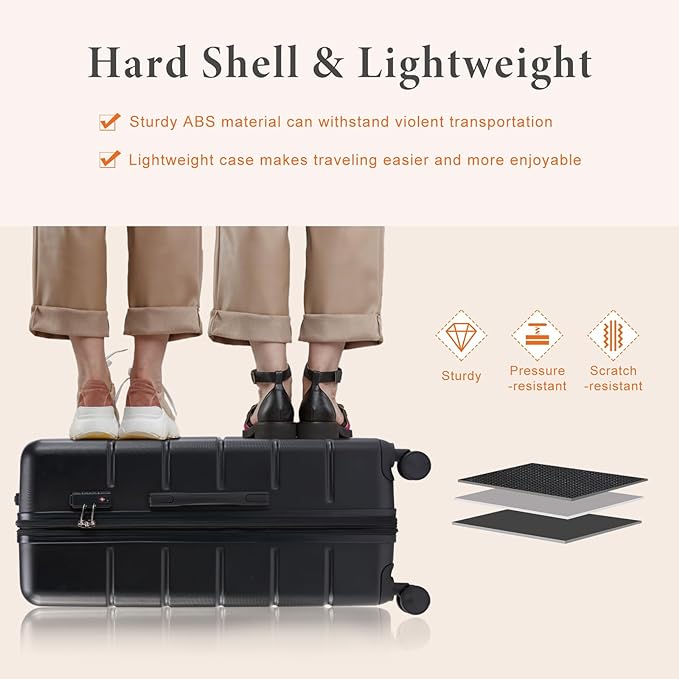 Sweetcrispy 28 Inch Carry on Luggage, Hard Shell ABS Suitcase with Double Spinner Wheels, Lightweight Expandable Rolling Suit Case with TSA Lock, Bronze Black