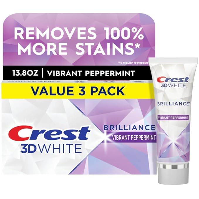 Crest 3D White Brilliance Vibrant Peppermint Teeth Whitening Toothpaste, 4.1 Ounce (Pack of 3)(Packaging May Vary)