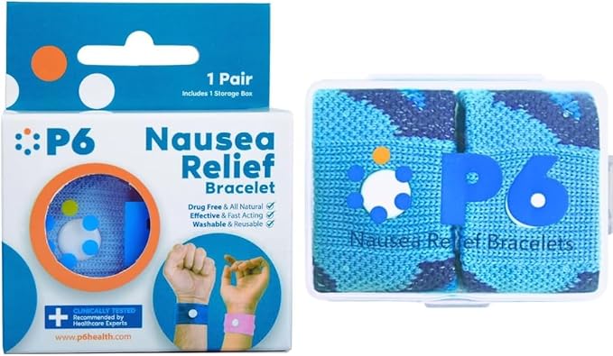P6 Health Original Natural Anti-Nausea Relief Motion Car Sea Sickness Relief Wrist Bands for Adults (1 Pack, Blue)