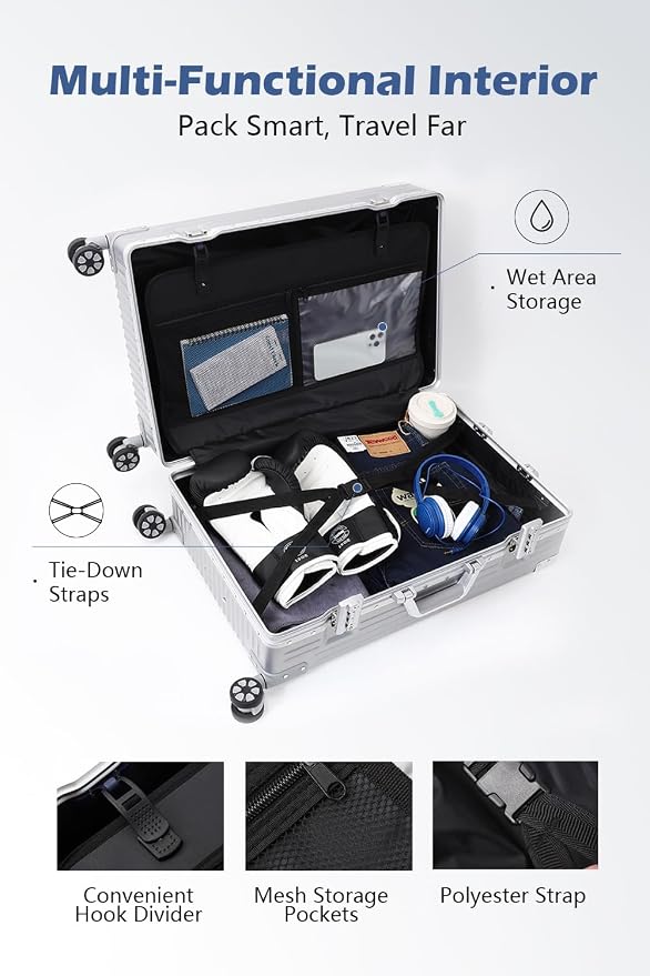 HotWay Checked In Luggage with Spinner Wheels, PC Hard Shell Zipperless Suitcase with Aluminum Frame and TSA Lock, Lightweight Suitcase for Business Travel, (White, 22 Inch)