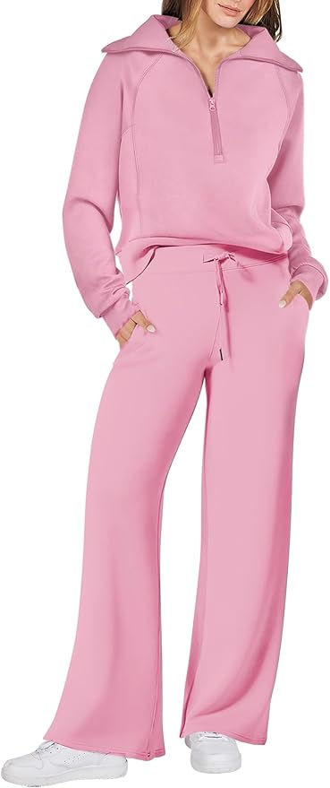 ANRABESS Women’s 2 Piece Outfits Half Zip Sweatshirt & Wide Leg Pants Airport Travel Lounge Matching Sets Sweatsuits Clothing