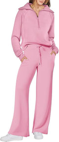 ANRABESS Women’s 2 Piece Outfits Half Zip Sweatshirt & Wide Leg Pants Airport Travel Lounge Matching Sets Sweatsuits Clothing