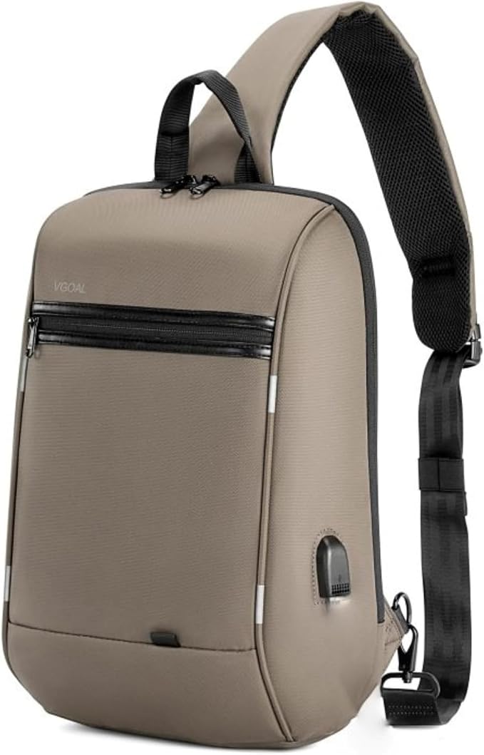 Kingsons 13" Anti-Theft Laptop Sling Backpack. Waterproof nylon, USB port. Ideal for travel, hiking, camping. (FG6301-Khaki)