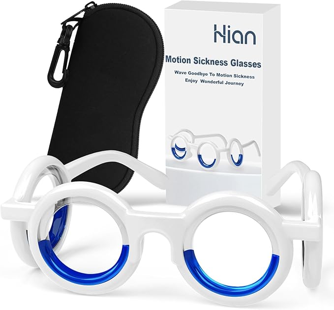 Hion Motion Sickness Glasses,Relieve Carsickness Airsickness Seasickness Glasses,Ultra-Light Portable Nausea Vertigo Glasses, No Lens Liquid Glasses for Adults or Kids(Deep Black-Box