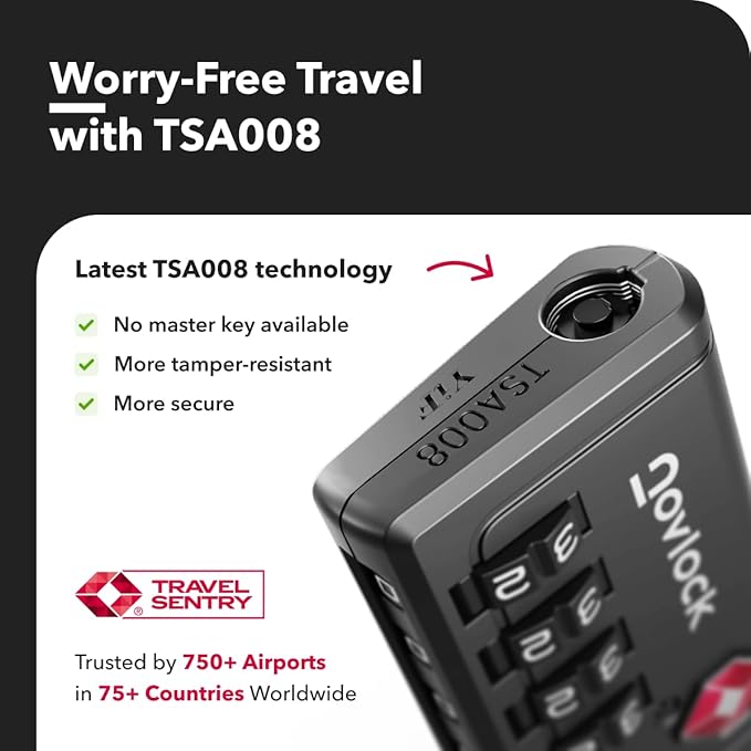 Luggage Locks TSA Approved with Inspection Indicator and Resettable 4-Digit, Easy-to-Read Combination, TSA Locks for Luggage, Suitcases, Backpacks & Travel Bags, Black, 4-Pack