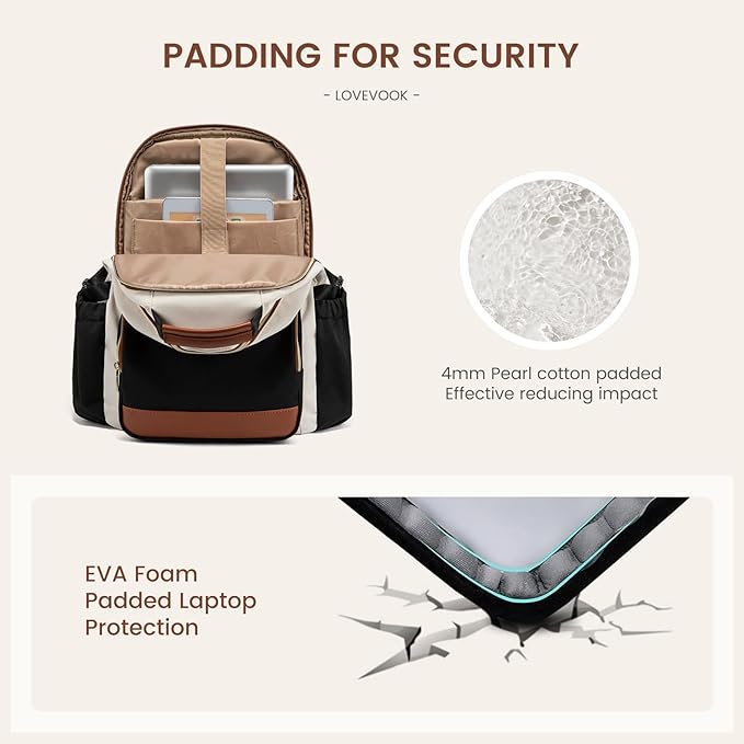 LOVEVOOK Laptop Backpack for Women with Pouch Pocket for Large Capacity Cup,15.6 Inch Teacher Nurse College Work Backpack Purse,Waterproof Laptop Bag Computer Back Pack for Travel, Beige-Red-Black