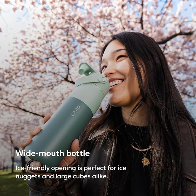 LARQ Swig Top — Insulated Stainless Steel Water Bottle with Straw, Detachable Silicone Handle, Vacuum 24h Cold, BPA-Free Metal Bottle for Gym, Travel, Office, Wide Mouth for Ice — 23 oz, E. Green