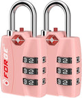 Forge Open Alert TSA Approved Luggage Locks - 3 Digit Combination, Easy Read Dials, Zinc Alloy Body - Ideal Travel Lock for Luggage, Suitcases, Bags & Toolboxes. Pink 2 Locks.