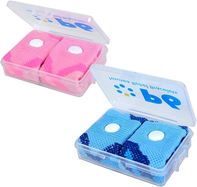 P6 Motion Sickness Bands for Kids Children’s Wristbands for Anti Nausea Sea Cruise Travel Car Sickness All-Natural Non Drowsy Relief Acupressure Treatment (2 Pack, Pink - Blue)