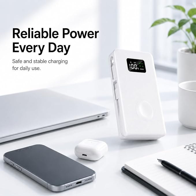 PZOZ 20000mAh Portable Charger with Apple Watch Charger, 45W PD Fast Charging Power Bank, Built-in USB-C Cable and Lightning Adapter, LED Display Portable Battery Pack for iPhone, iPad and Travel