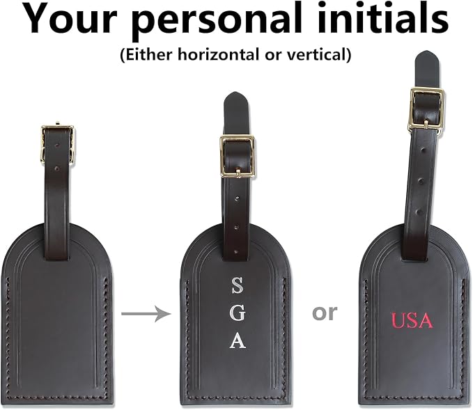 Vachetta Leather Personalized Luggage Tags Customized Charms for suitcases Monogram Tags Initials on Tags Premium Leather Unique Travel Gifts for Speedy Neverfull Handbags(Model A)