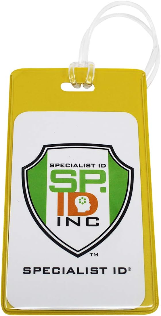 Bulk 100 Pack - Bright Backpack ID Luggage Tags for Student Identification Cards - School Name Badge Holder for Backpacks - Business Card Size with Clear Insert Window by Specialist ID (Yellow)