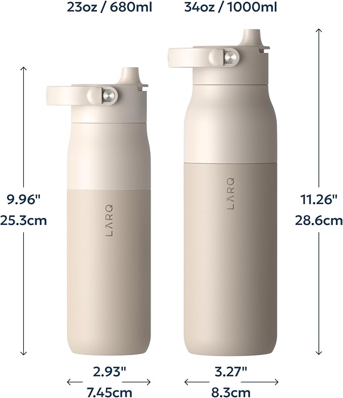 LARQ Swig Top — Insulated Stainless Steel Water Bottle with Straw, Detachable Silicone Handle, Vacuum 24h Cold, BPA-Free Metal Bottle for Gym, Travel, Office, Wide Mouth for Ice — 34 oz, Mojave Dune