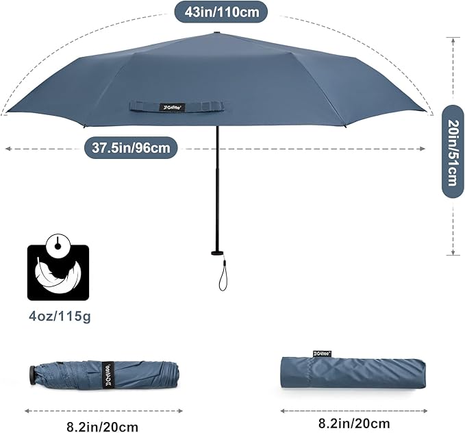 G4Free 43in Mini Travel Umbrella Ultralight Carbon Fiber UPF 50+ Umbrella | UV Protection, Sun Block, For Sun, Super Slim, Small Size, Weighs Only 4 oz, Compact Design, For Travel, For Purse, Women Use