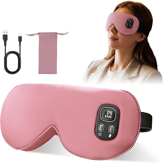 Heated Eye Mask,Cordless Eye Mask for Dry Eyes,Eye Relief, Improved Sleep,Eye Heating Pad for Travel, 4 Heat Levels, 4-Level Timing, Washable Cover, Travel, Gifts for Family(Black) (Purple-Pink)