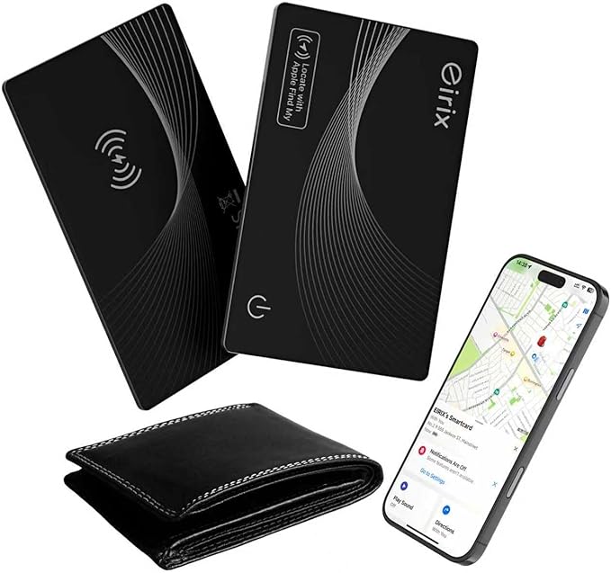 2026 [Apple MFi Certified] Ultra Thin Wallet Tracker Card-(1.6mm), Rechargeable Card Finder, Works with Apple Find My (iOS Only), Item Locator for Luggage Tags, Passports, Phone (Black, 1 Pack)
