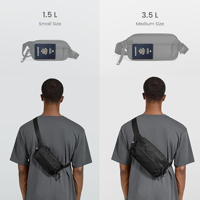 tomtoc 1.5L Sling Bag with RFID Blocking, Crossbody Bag Minimalist Chest Shoulder Pack for Men and Women, Water-resistant Lightweight Casual Waist Fanny Pack for Travel, Daily Use