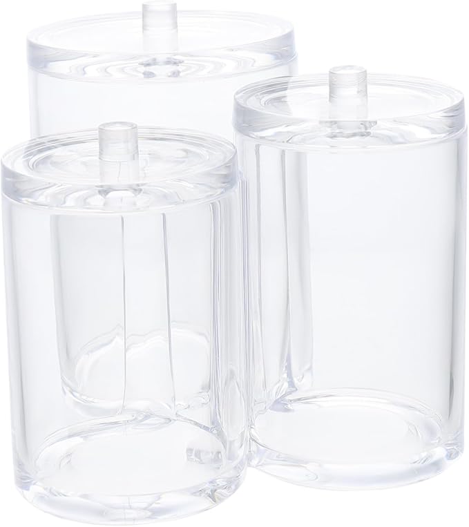 OUNONA Transparent Triple Compartment Cotton Swab Box with Dustproof Lid for Bathroom Storage Makeup Cotton Organizer and Vanity Holder for Balls Swabs and Pads